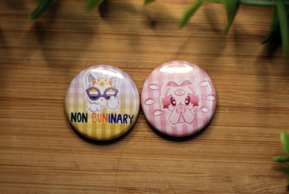 NON-BUNIARY and PINK DEMON KITTY badges!