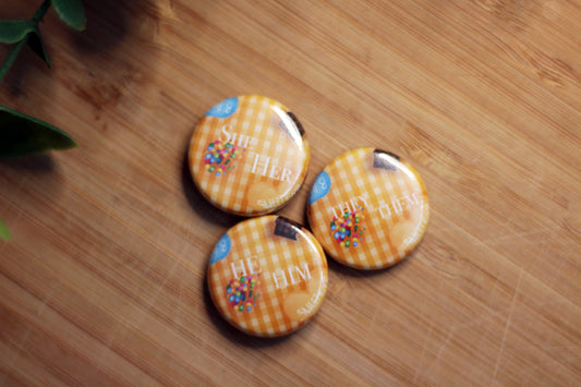 B GRADE; Candy Pronoun Pin Badges (SELLING AT A DISCOUNT)