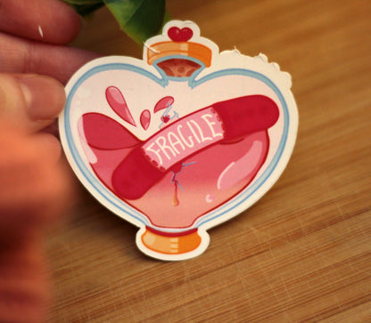 Fragile Heart Potion Bottle Badge / Sticker