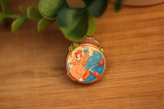 Frankie in a Bottle - Wooden Badge Design