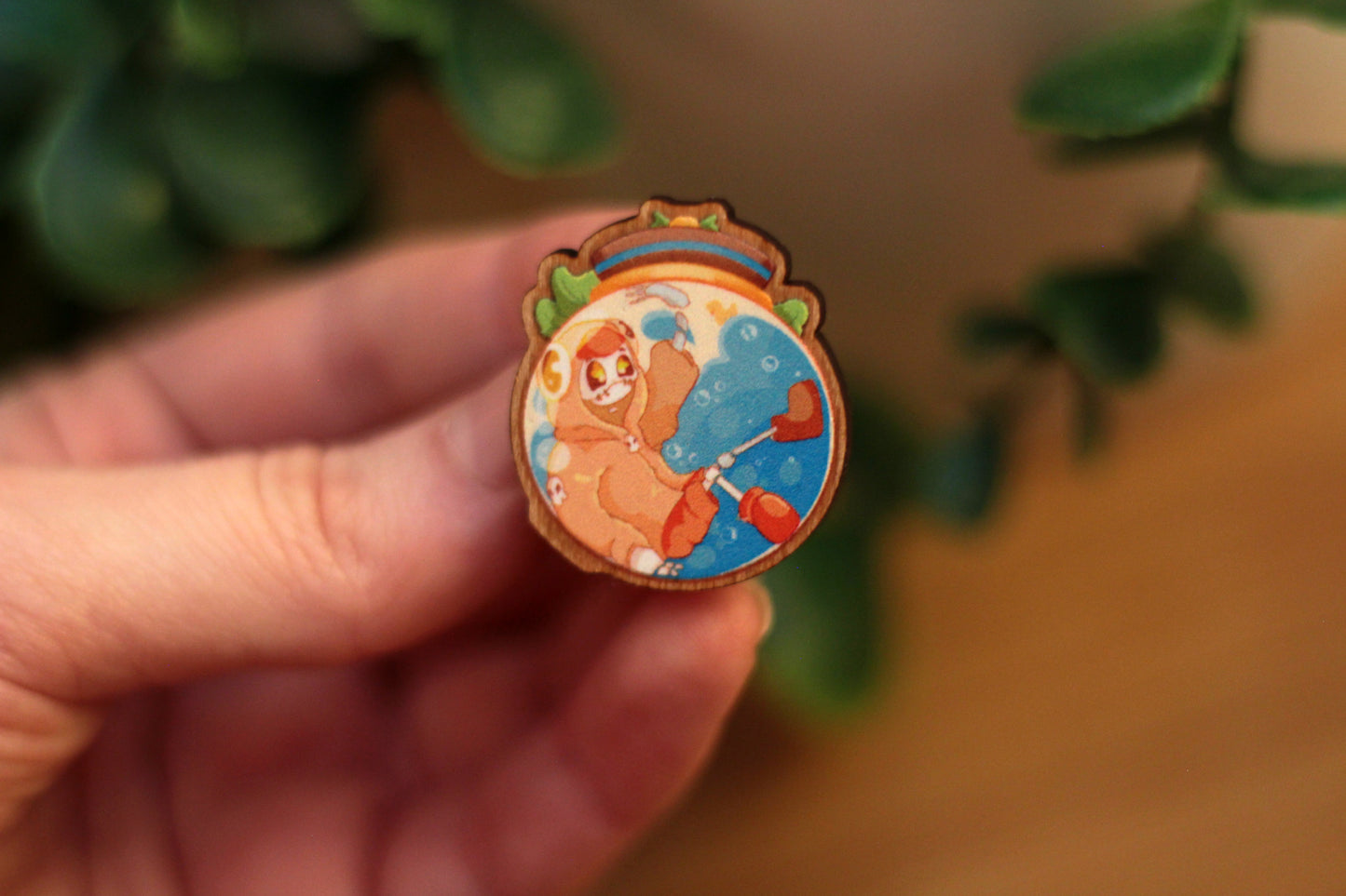 Frankie in a Bottle - Wooden Badge Design