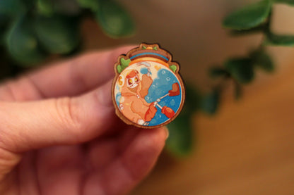 Frankie in a Bottle - Wooden Badge Design
